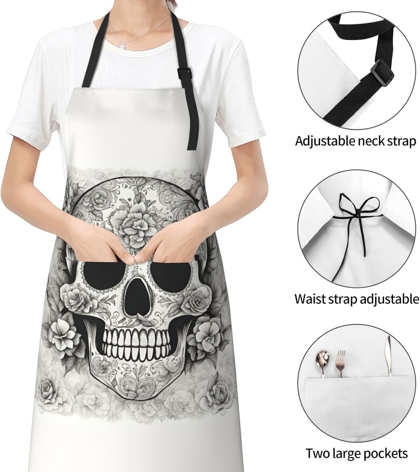 Mexican Skull print Waterproof apron with pocket adjustable cooking apron for adult kitchen bibs to bake