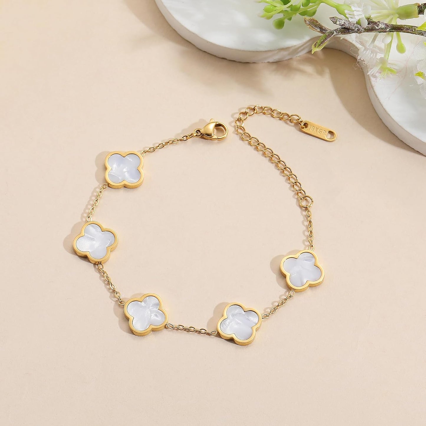 18K Gold Plated Clover Lucky Bracelet for Women White/Black/Red/Green 