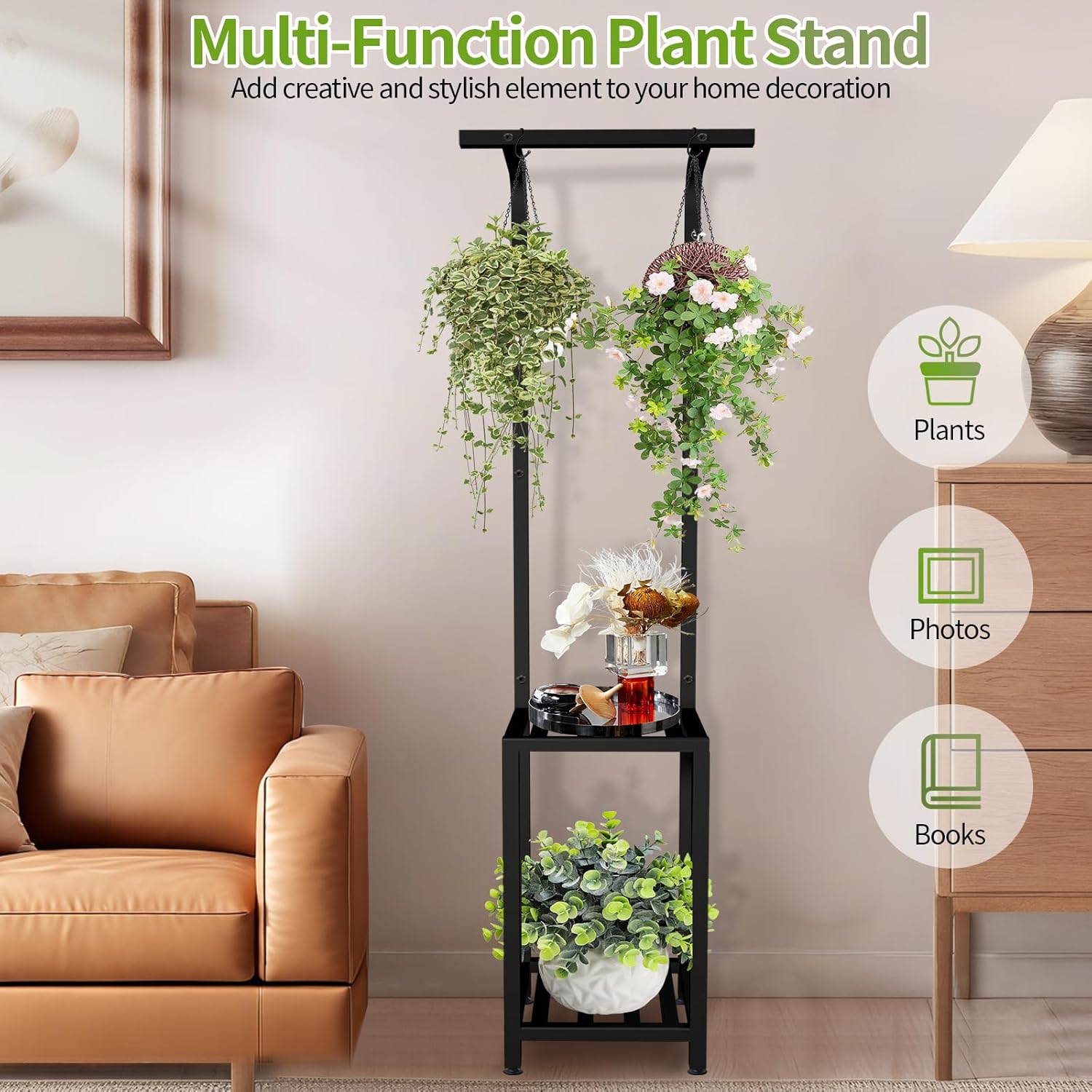 Plant Stand Indoor Outdoor, 65" Tall Plant Stand Outdoor 3 Tiered Hang