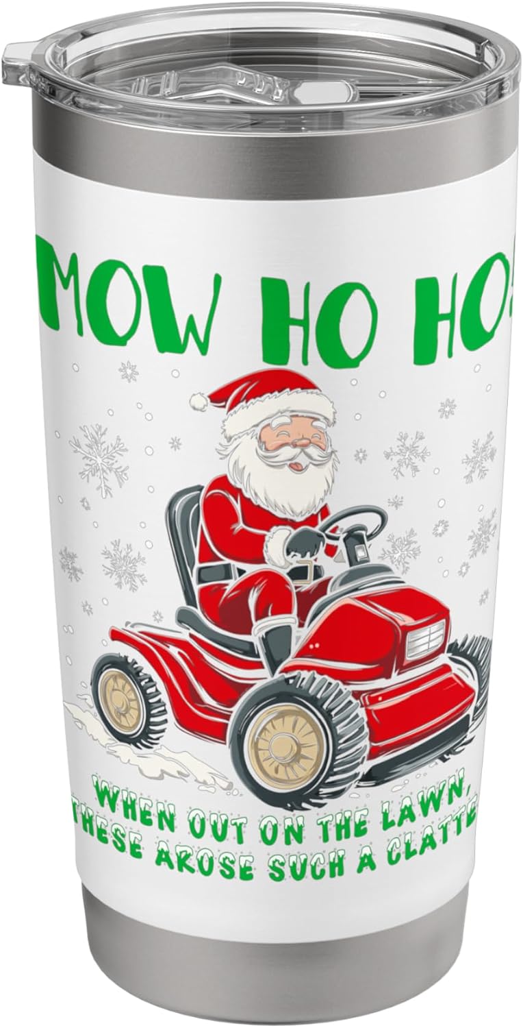 Santa Riding Mower Funny Christmas Lawn Service Ugly Sweater Stainless Steel Insulated Tumbler