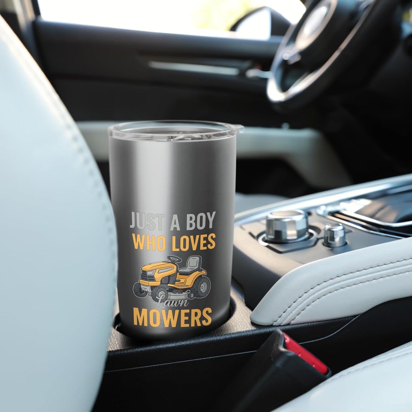 Just A Boy Who Loves Lawn Mowers Funny Boys Garden Tractor Stainless Steel Insulated Tumbler