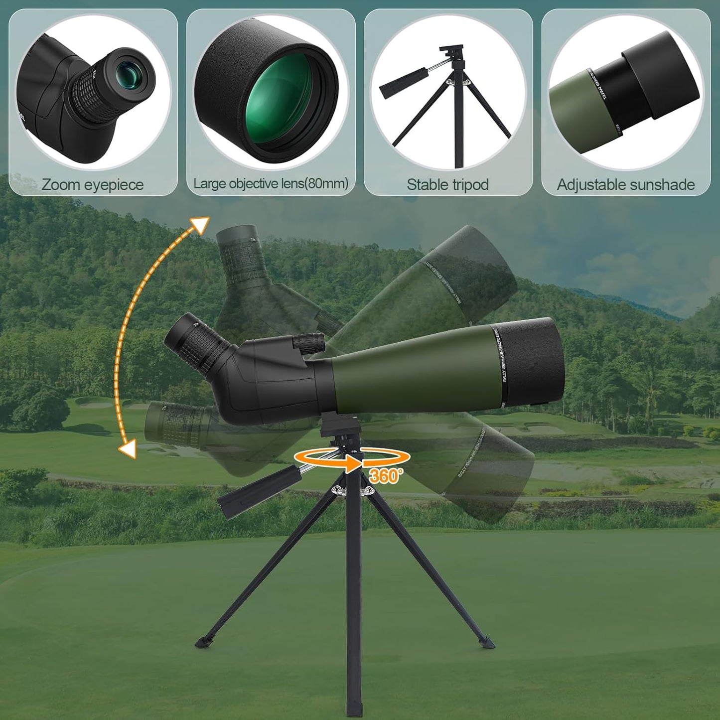 WOZEL 25-75x80 Spotting Scope with Tripod - Phone Adapter & Carrying Bag Included, HD BAK4 Prism Waterproof Spotter Scope for Target Shooting, Bird Watching & Wildlife Viewing