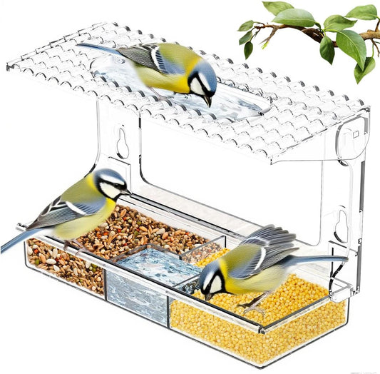 Bird Feeders for Outdoors Detachable Window Bird Feeder Clear Window Birds Feeders with Strong Suction Cups Suitable for Observation, Garden, Patio, Photography (with Sink on top)