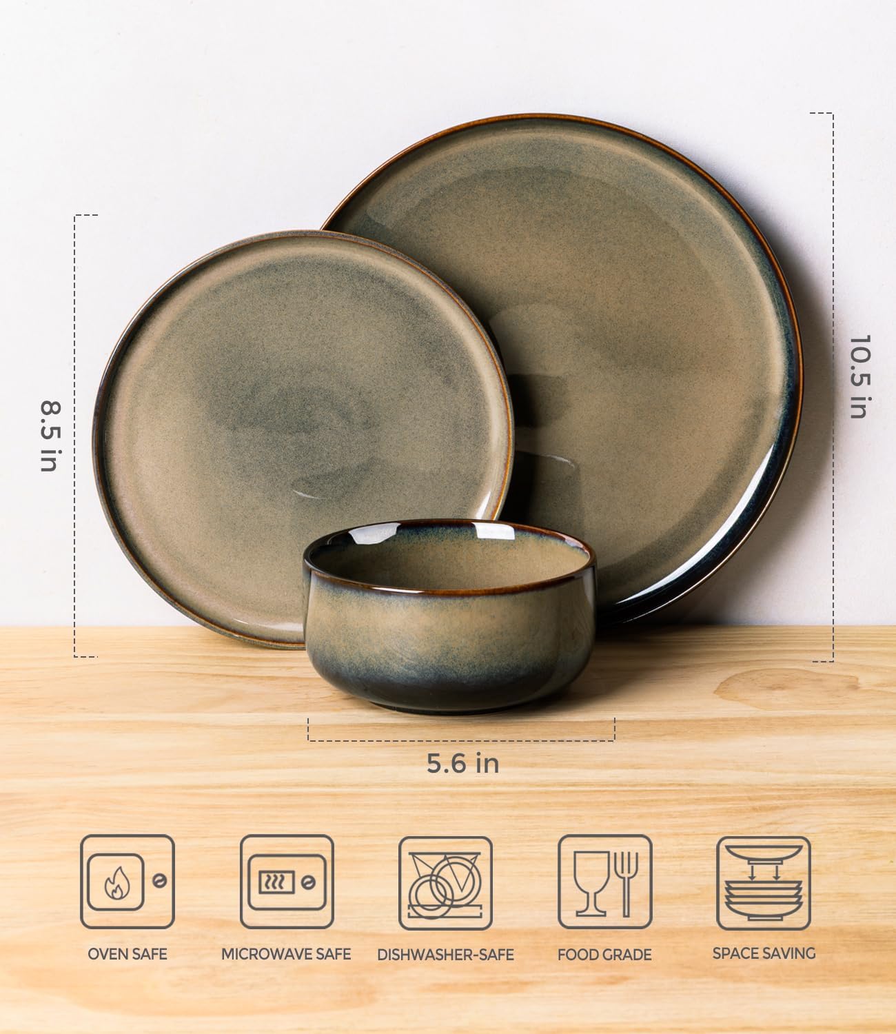 TheTerra Ceramic Dinnerware Sets for 4, 12 Pieces Handmade Reactive Gl