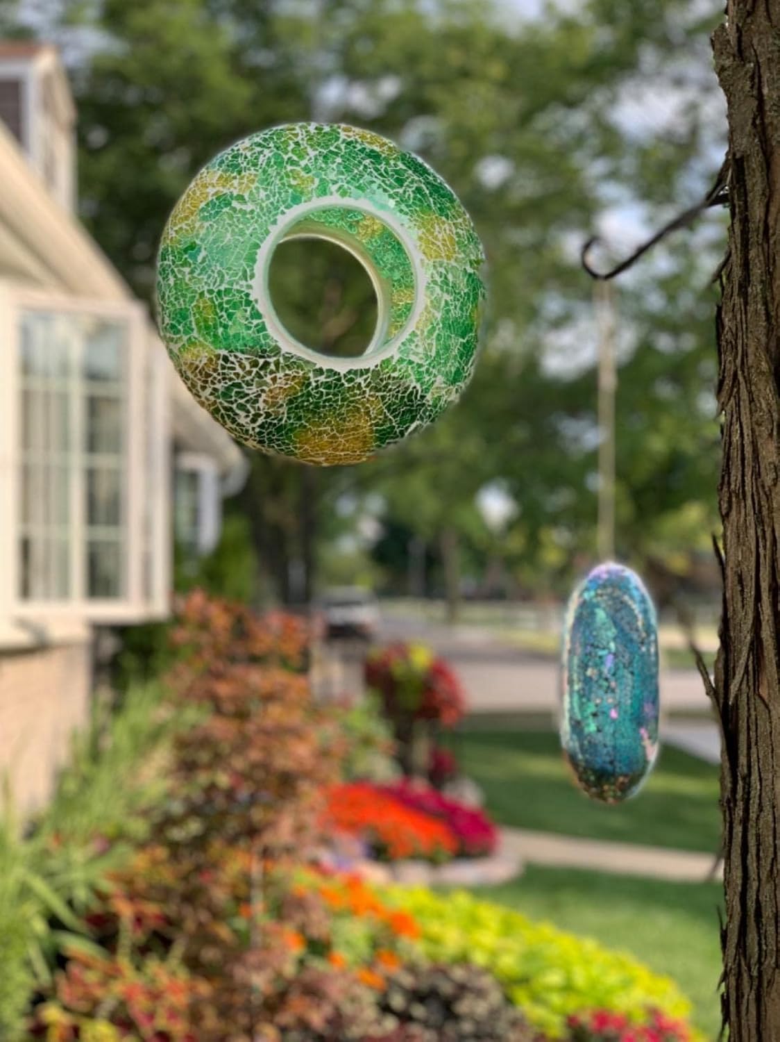 Fly Through Wild Bird Feeder Garden Hanging Bird Feeder Mosaic Circle 