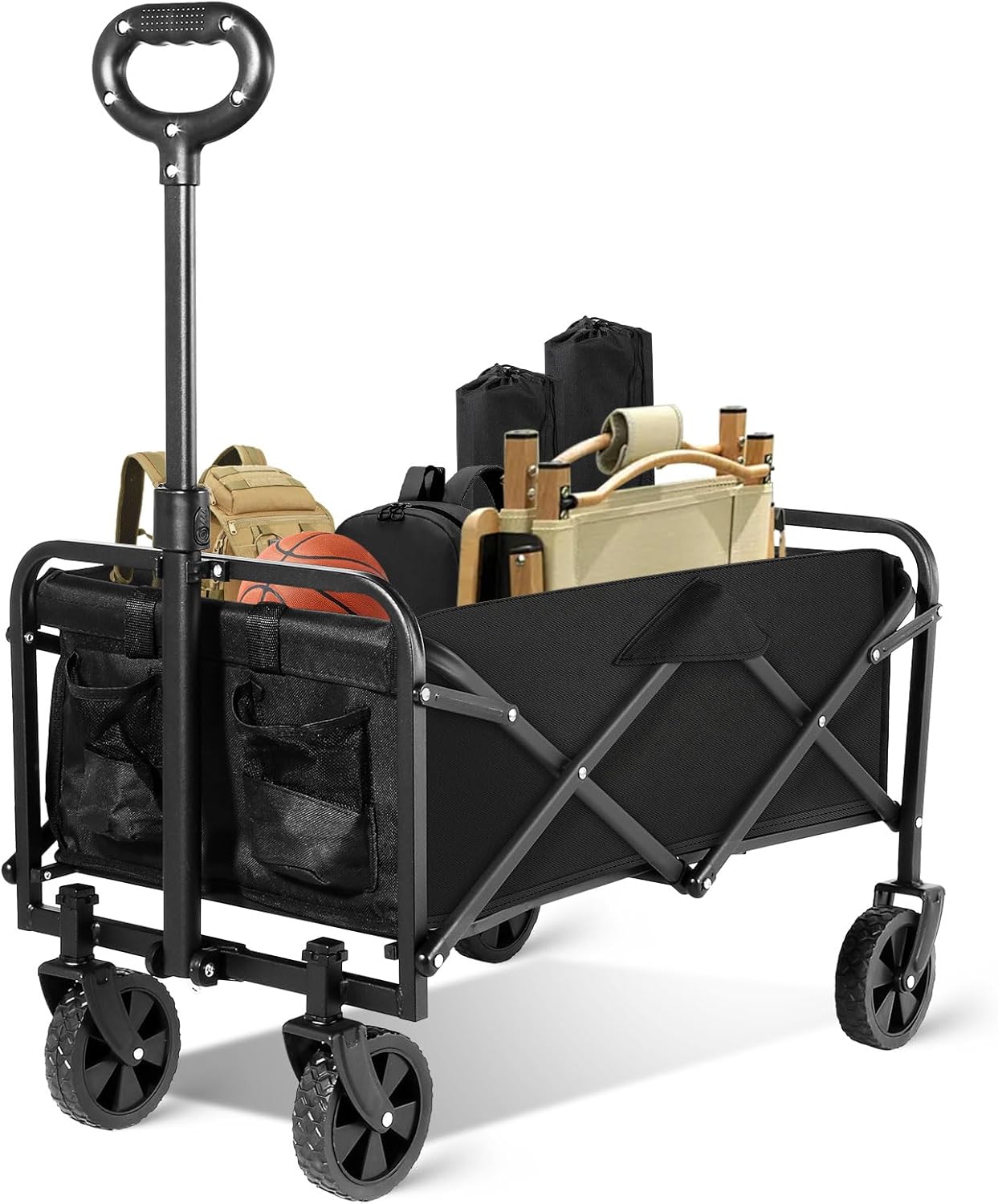 Collapsible Wagon Cart Foldable, Utility Pull Wagon, Portable Camp Garden Cart for Grocery, Camping, Shopping, Sports, Garden with Large Capacity