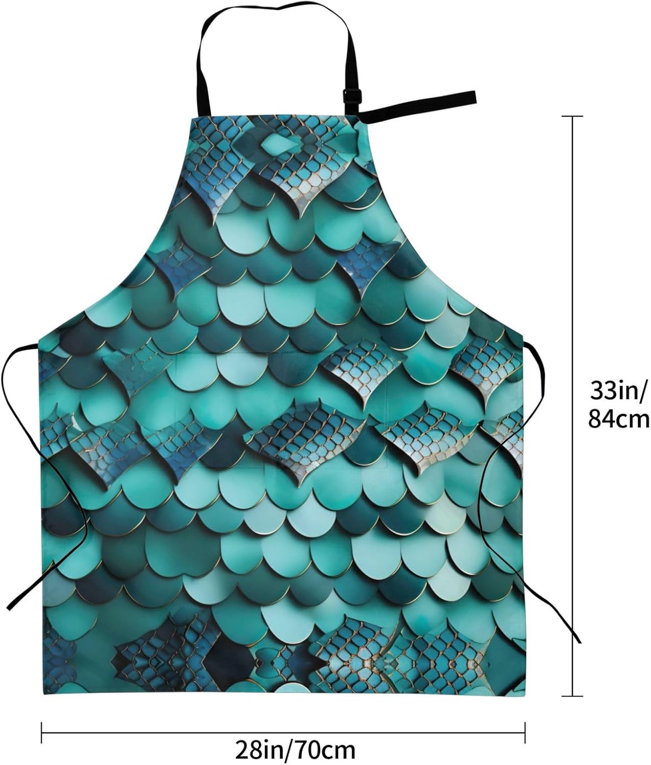 Mermaid fish scale print print Waterproof chef's apron with pocket apron for kitchen cooking baking barbecue and gardening