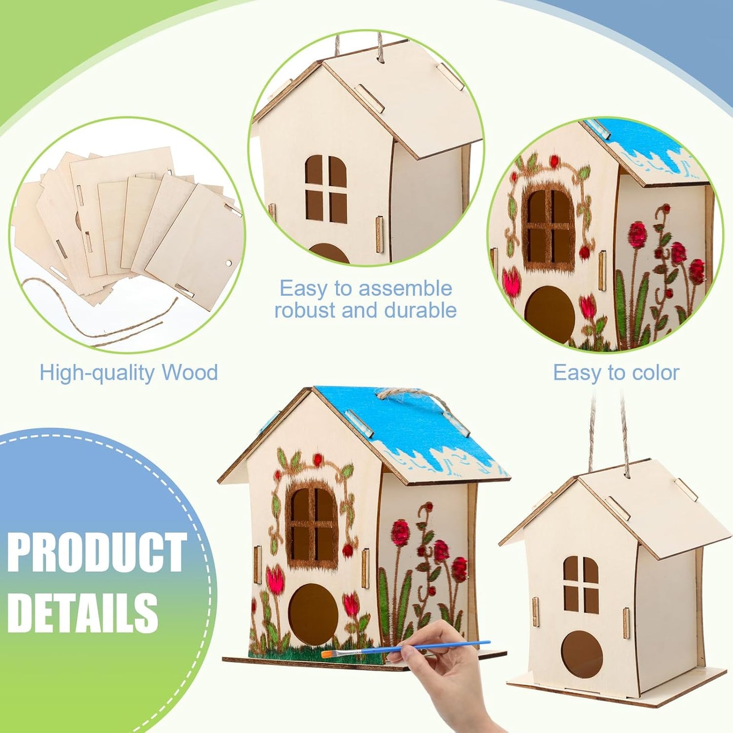 DoubleFill 12 Pcs Bulk Wooden Bird Houses Kits for Kids DIY Crafts and Arts Unfinished Wood Birdhouse to Paint Birthday Gifts for Easter Crafts Class Parties, 4 Styles