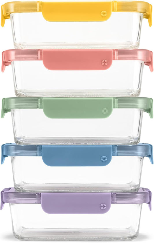 Ello Color Lock 3.4 Cup 10PC, 5 Pack Glass Meal Prep Sets Leak-Proof G
