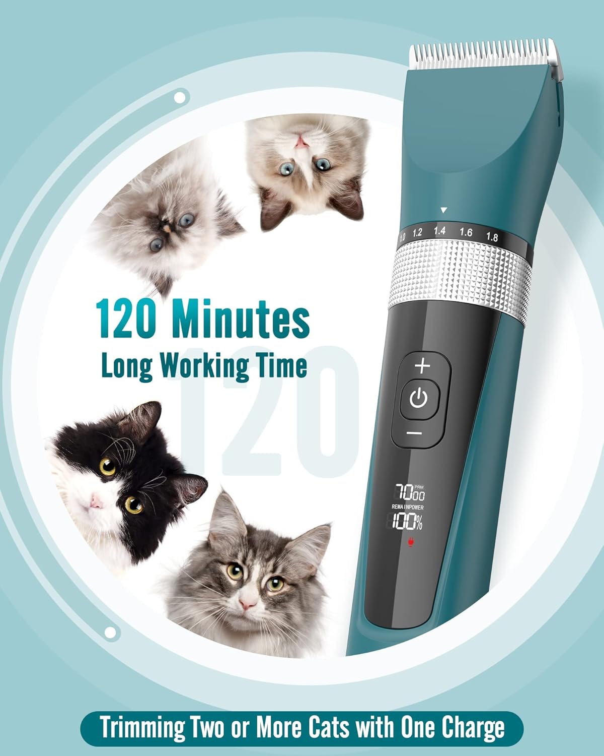 oneisall Cat Clippers for Matted Hair, 5-Speed Quiet Cat Grooming kit,
