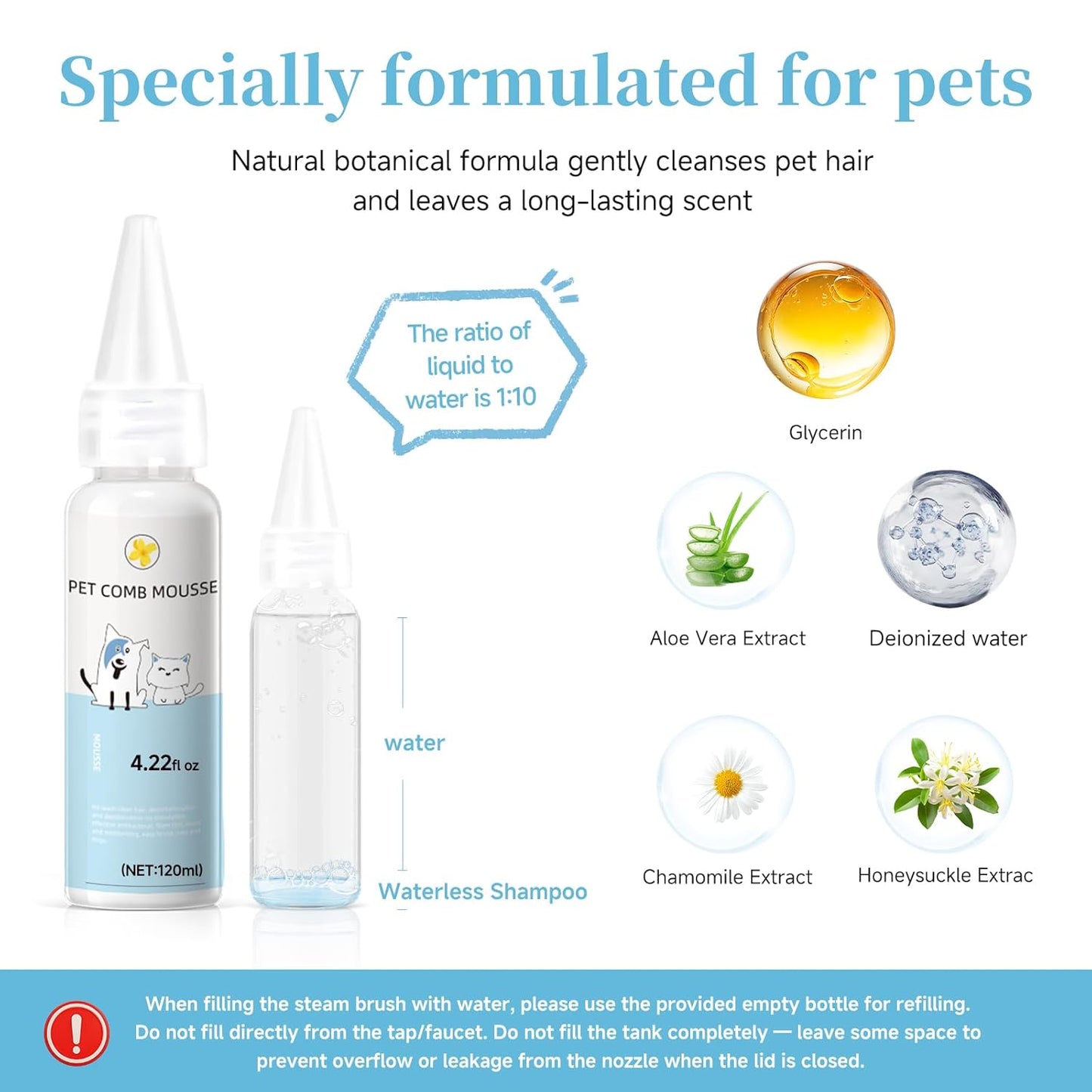 Pet Steam Brush for Dog & Cat - 3-in-1 Steam Grooming Brush for Sheddi