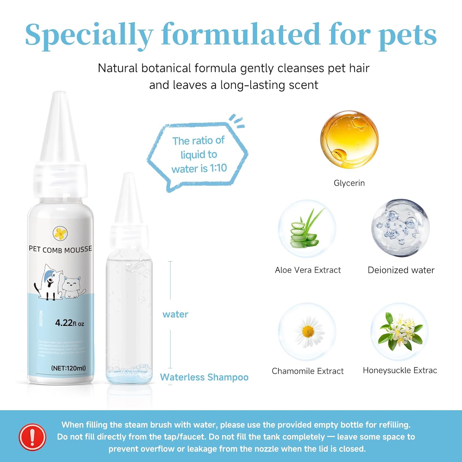 Pet Steam Brush for Dog & Cat - 3-in-1 Steam Grooming Brush for Sheddi