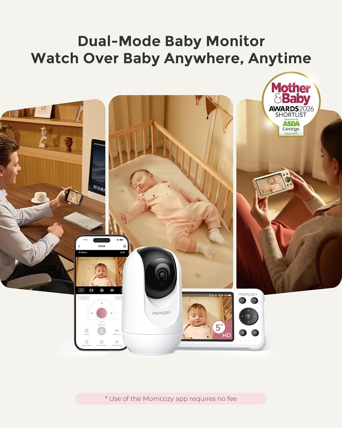 Momcozy Smart WiFi Baby Monitor with Camera and Audio, 5" 1080P Screen