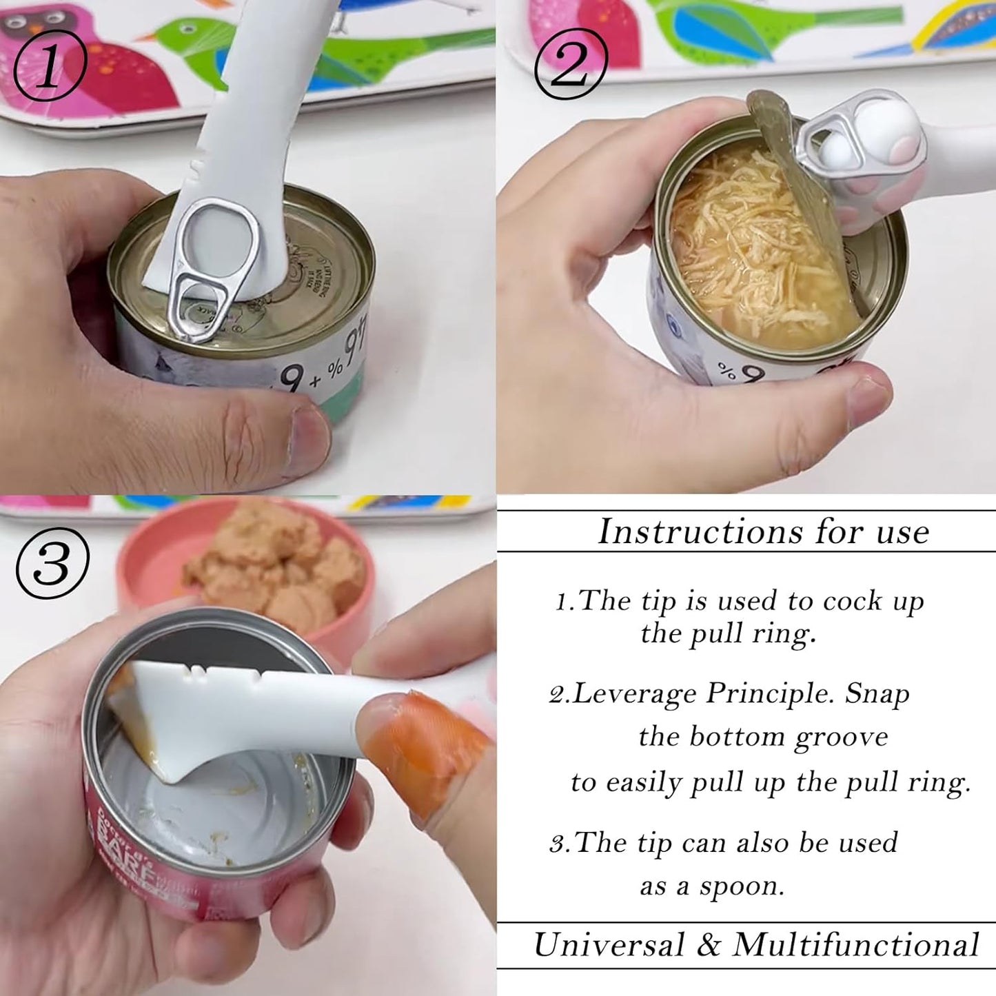 3 Pcs Pet Food Can Lids & One Can Spoon | Cute Paw Shape Opener Spatul