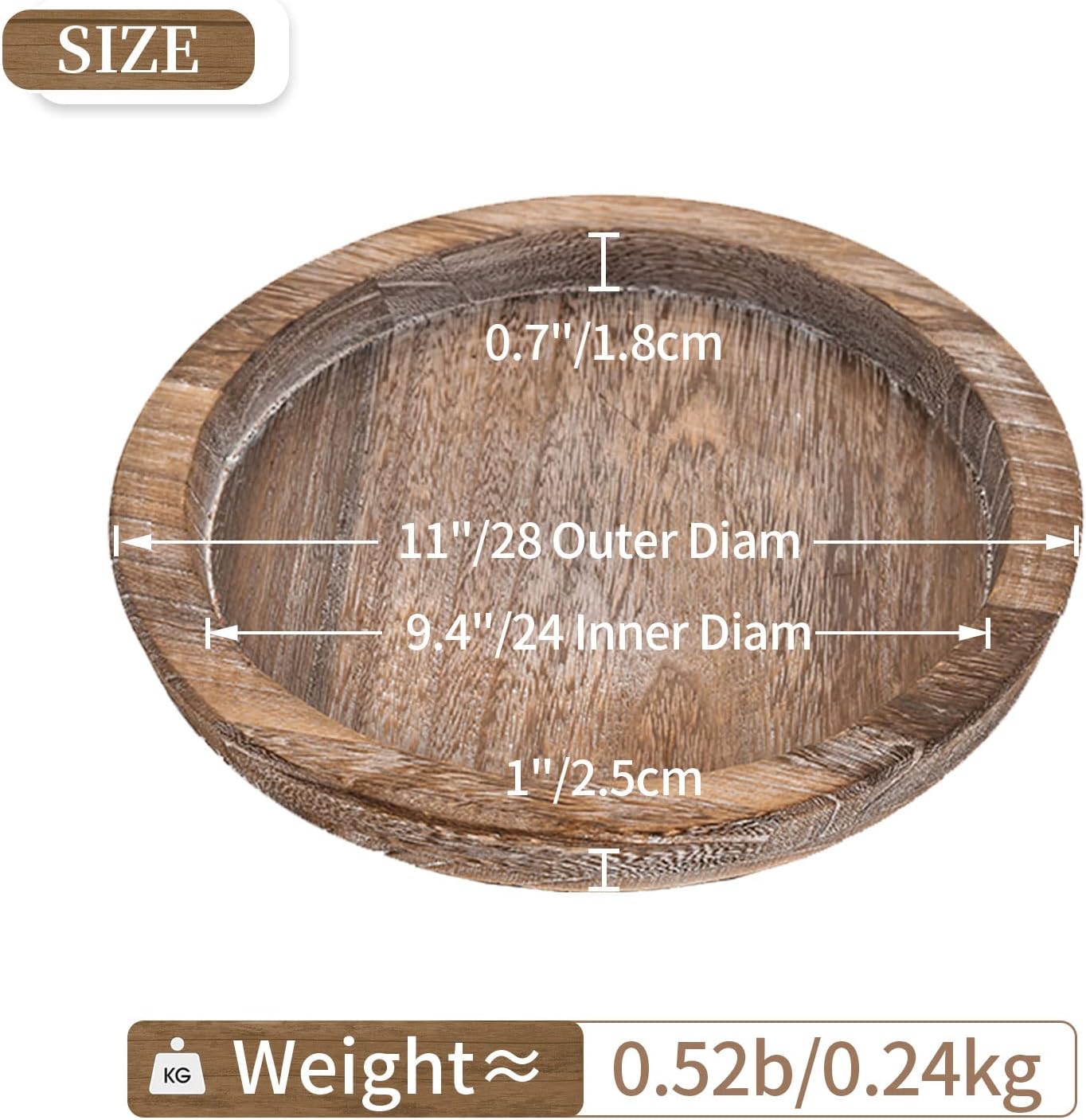 Hanobe Wooden Tray for Coffee Table: Candle Holder Plate Round Decorat