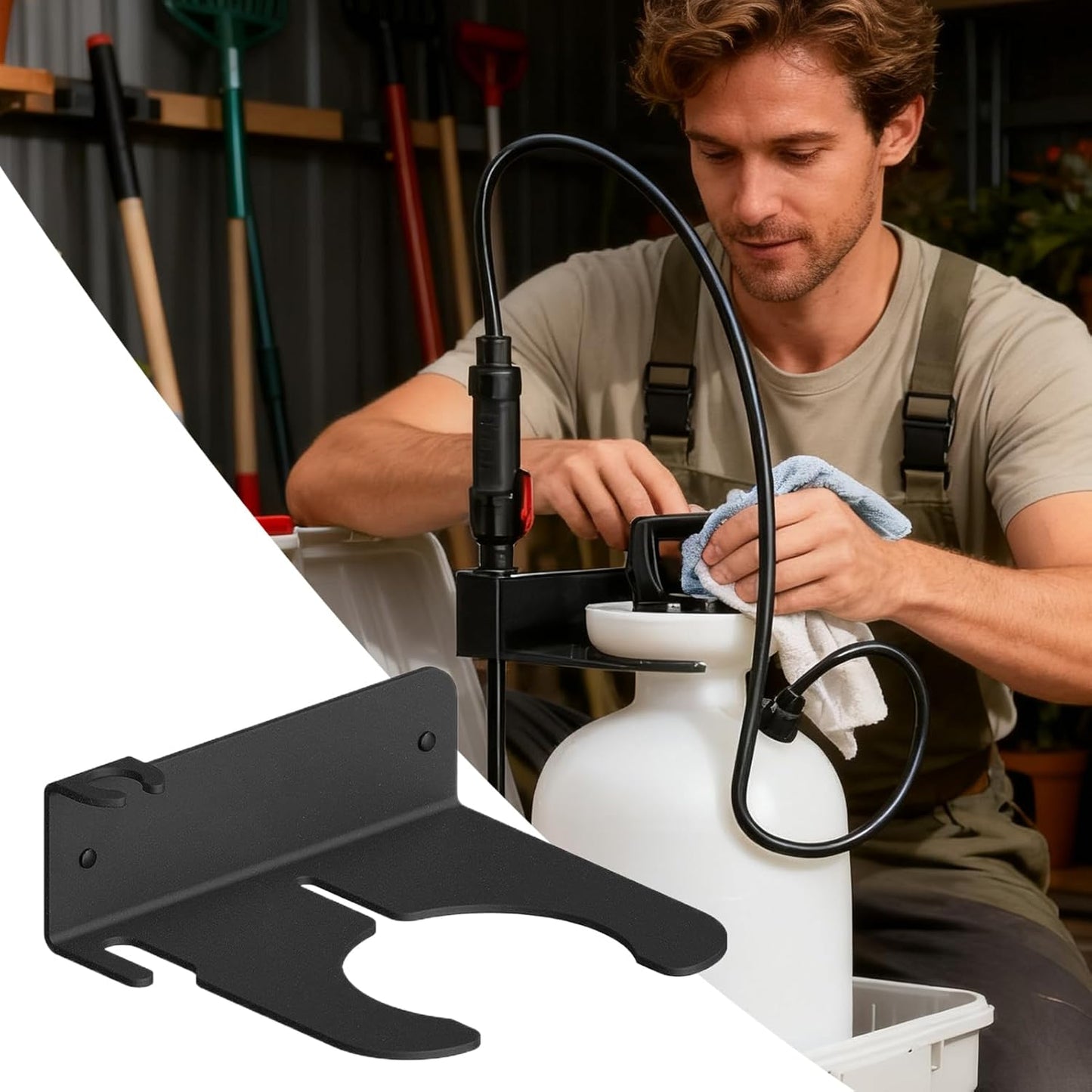 Garden Pump Sprayer Holder, Save Space Storage Rack, Wall-Mounted Gard