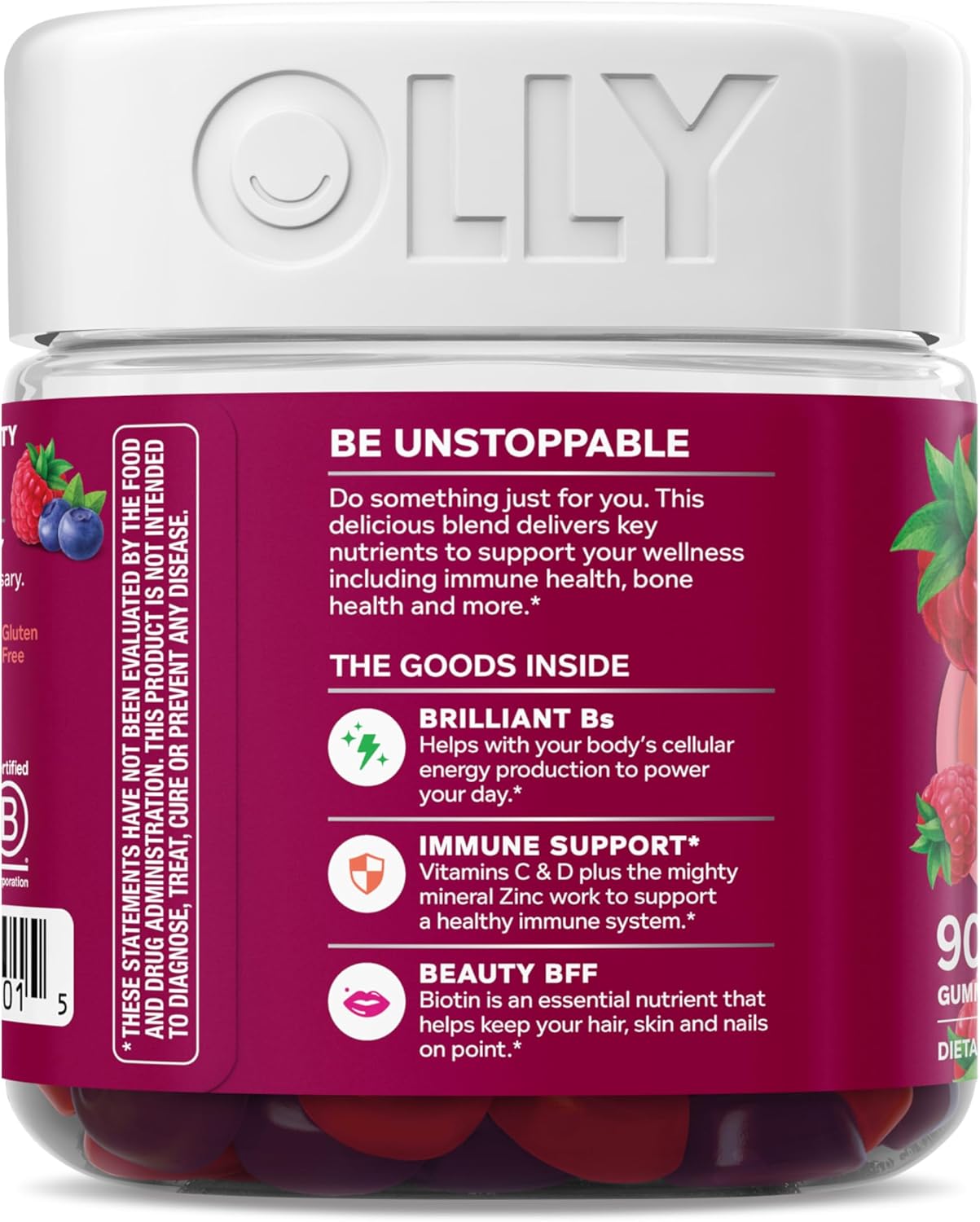 OLLY Women's Multivitamin Gummy, Vitamins A, D, C, E, Biotin, Folic Ac