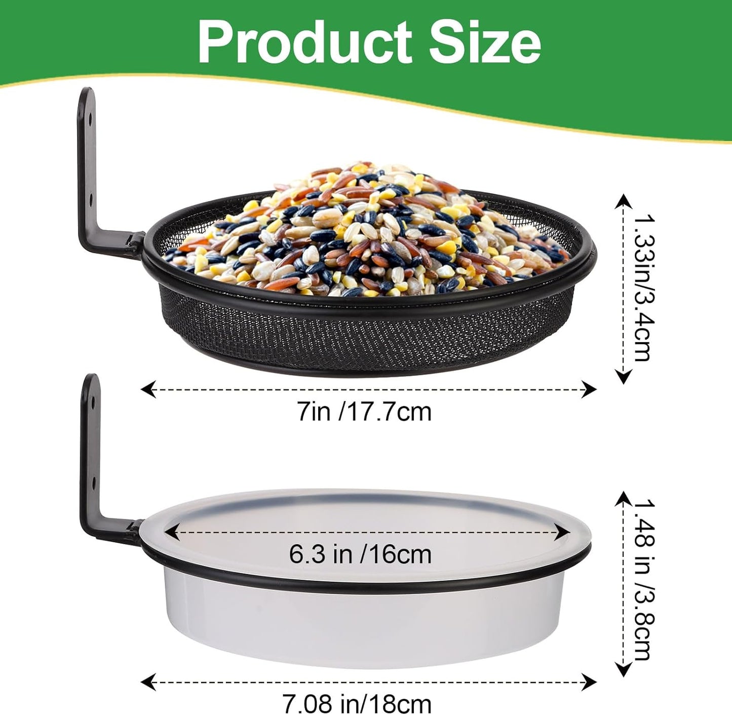 2 Fence Bird Feeder Trays - Outdoor Tree Mounted Wild Bird Bath, 7” in Diameter Feeders with Heavy-Duty Iron Rings, Installed on Wooden Fences, Trees, Decks, Indoor and Outdoor Walls