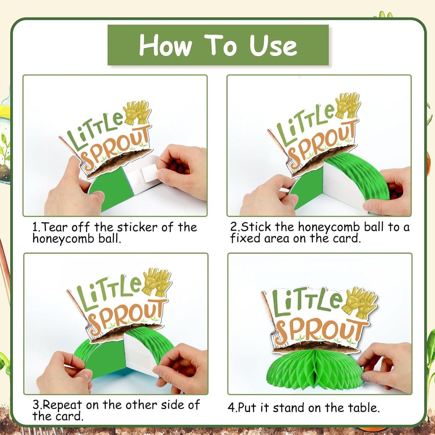 Little Sprout Baby Shower Decorations 8pcs A Little Sprout Is On The Way Honeycomb Centerpieces Garden Tool Greenery Table Decors Nature Farmers Welcome Baby Shower Gender Reveal Party Supplies