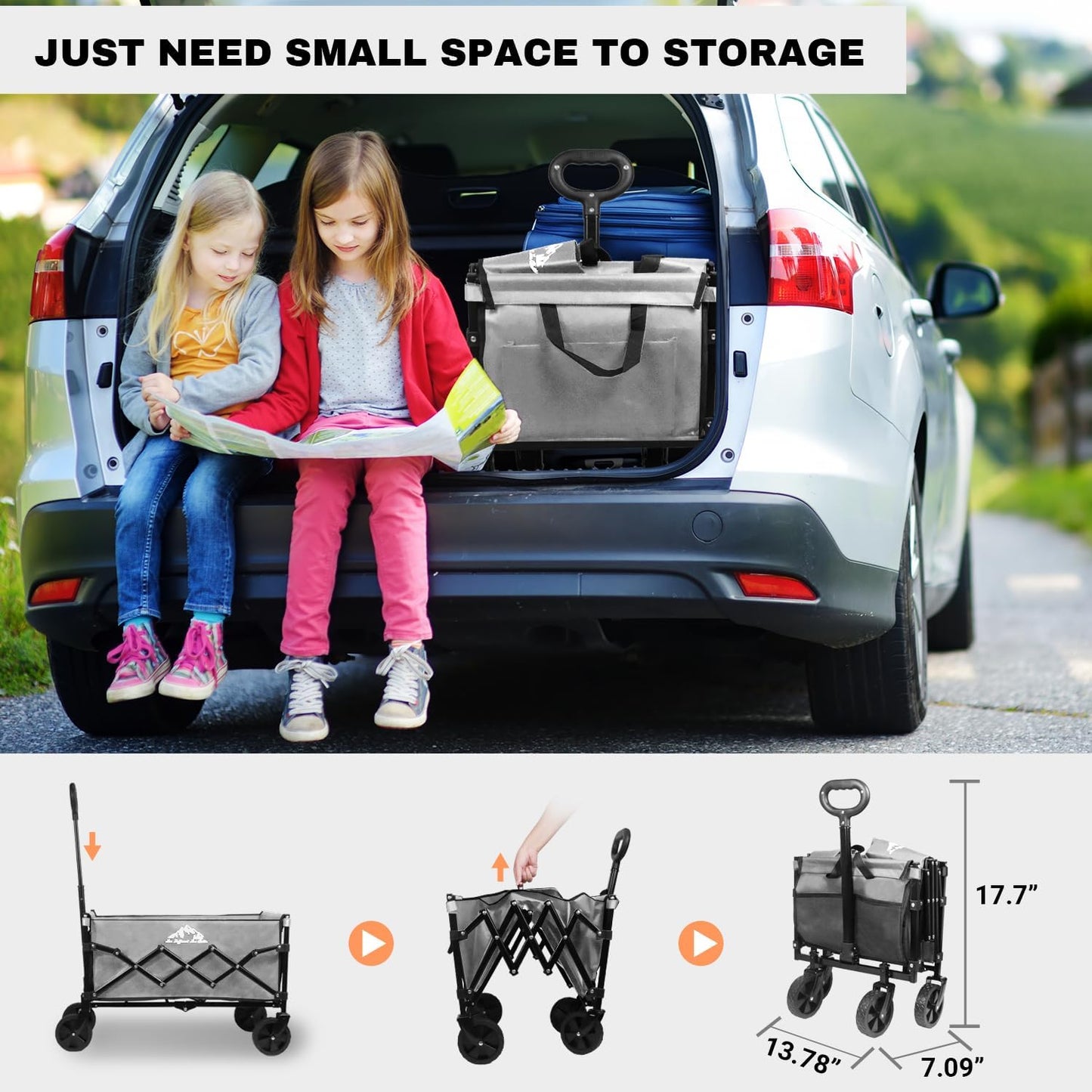 Collapsible Wagon 352LBS Capacity, Foldable Large Wagons Carts, Heavy 