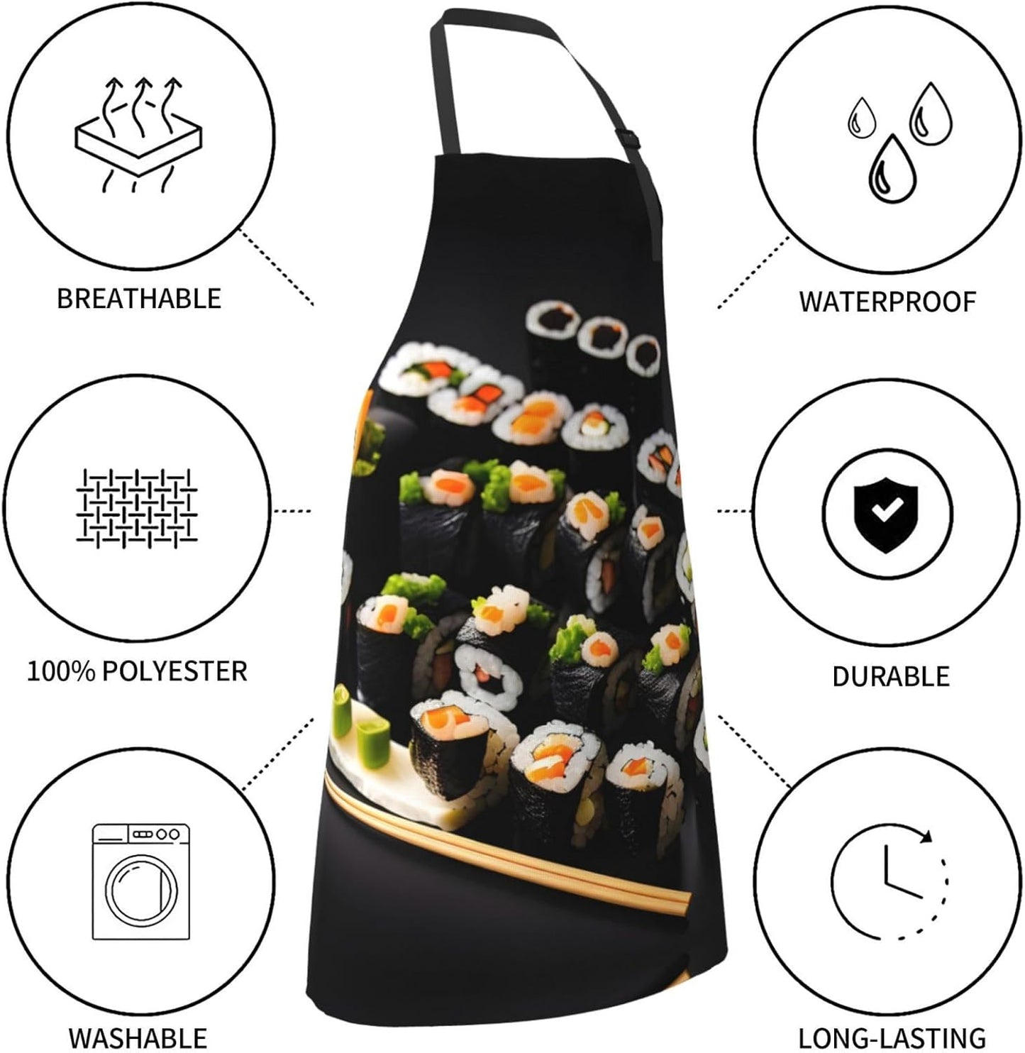 Japanese Sushi Black print Waterproof apron with pocket adjustable cooking apron for adult kitchen bibs to bake