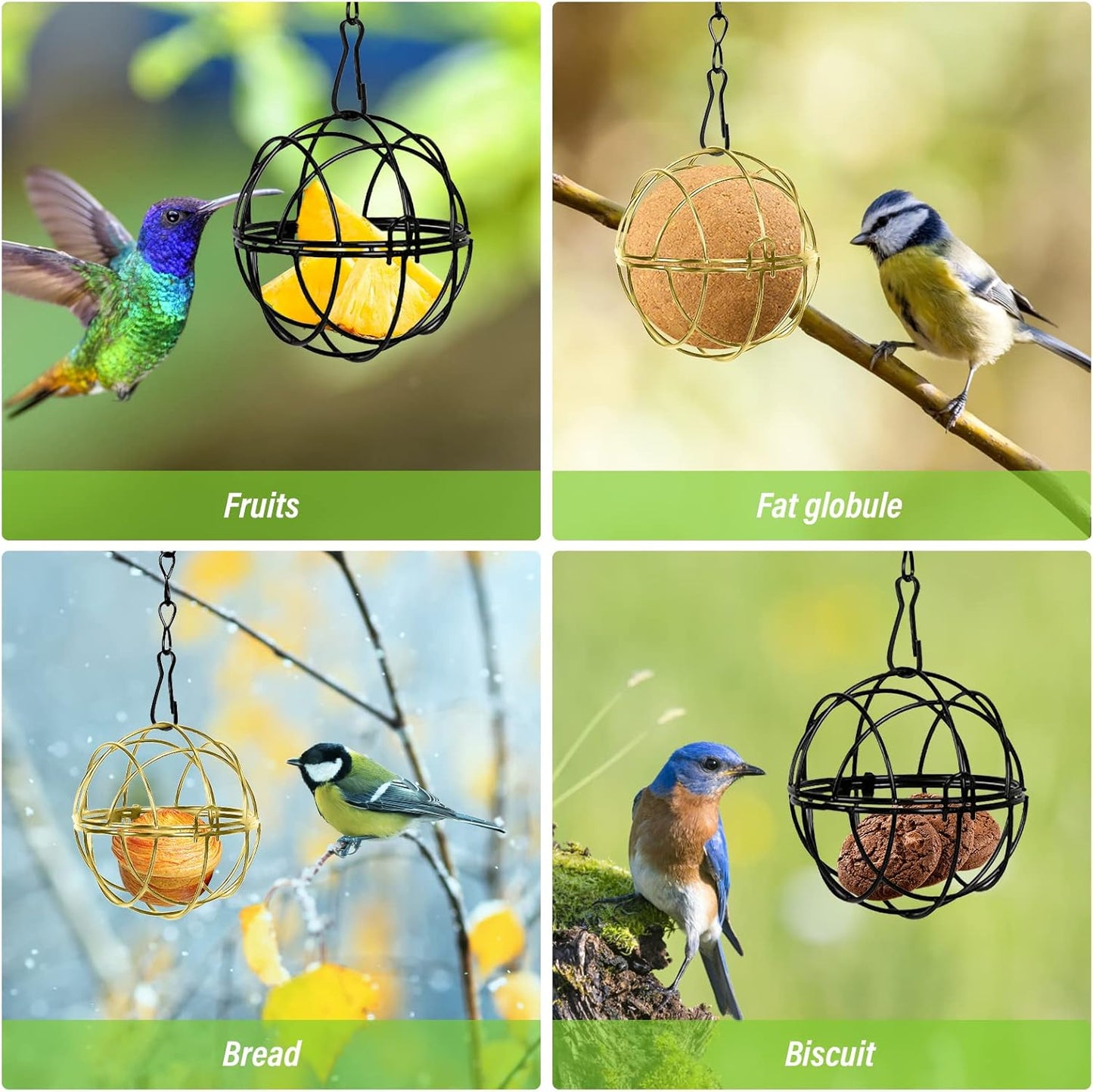 Bird Suet Ball Feeders, 6pcs Metal Hanging Bird Feeder with Hooks, Bal