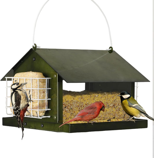 Solution4Patio Bird Feeders for Outdoors Hanging, All Metal, Double Su