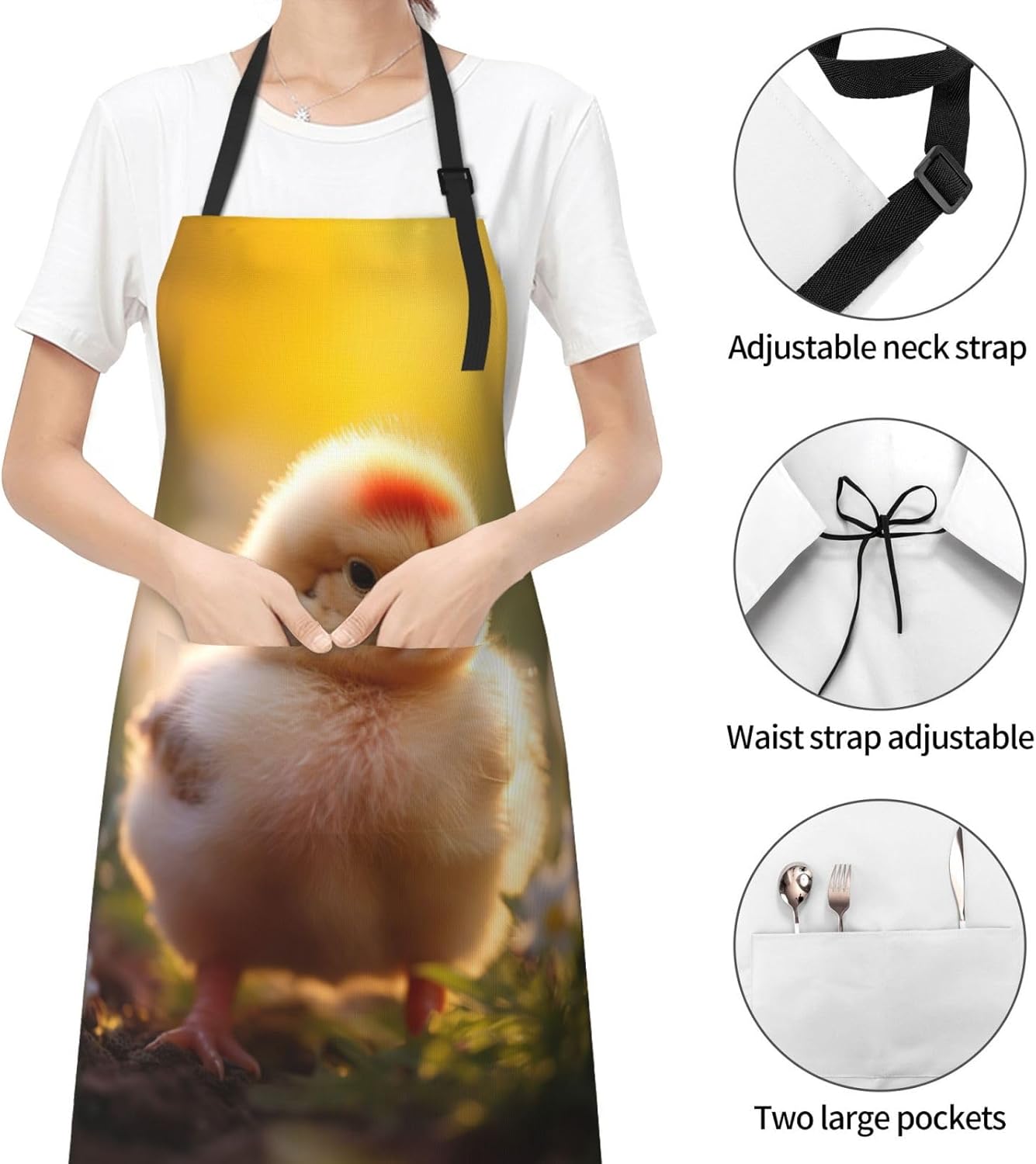 Red Chicken print Waterproof apron with pocket adjustable cooking apron for adult kitchen bibs to bake