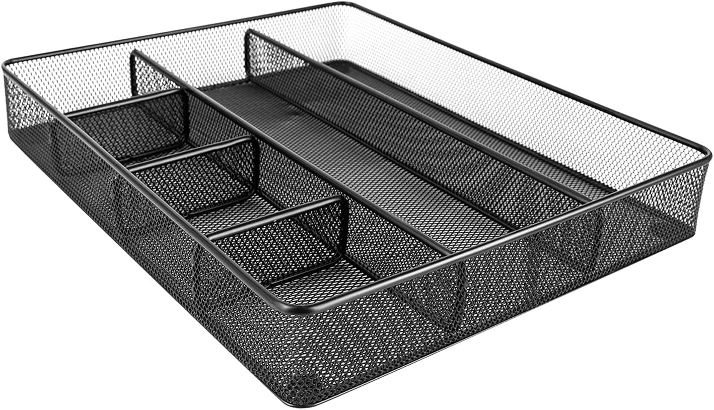 Amazon Basics Metal Mesh Desk Organizer with 6 Compartments, Anti-Slip