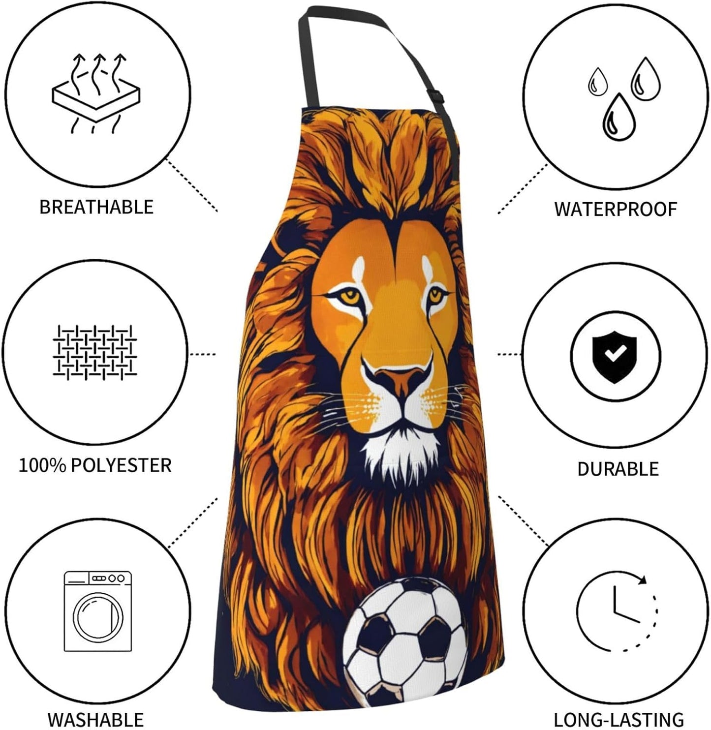Cool Lion Print Laundry apron 28x33 In Waterproof Kitchen Apron with Pockets for Cooking Baking