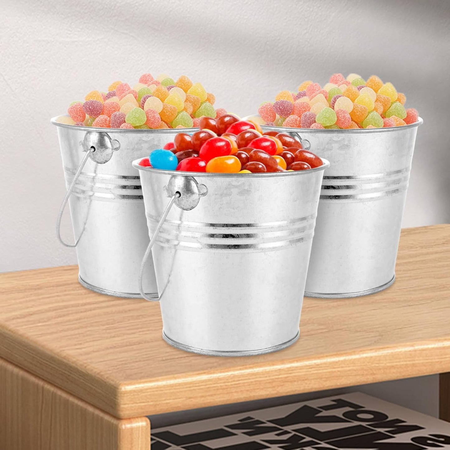 12PCS 4Inch Galvanized Buckets Small Galvanized Metal Buckets with Handles Galvanized Metal Flower Pot Planters Small Metal Ice Pails for Home Decor, Wedding Decorations
