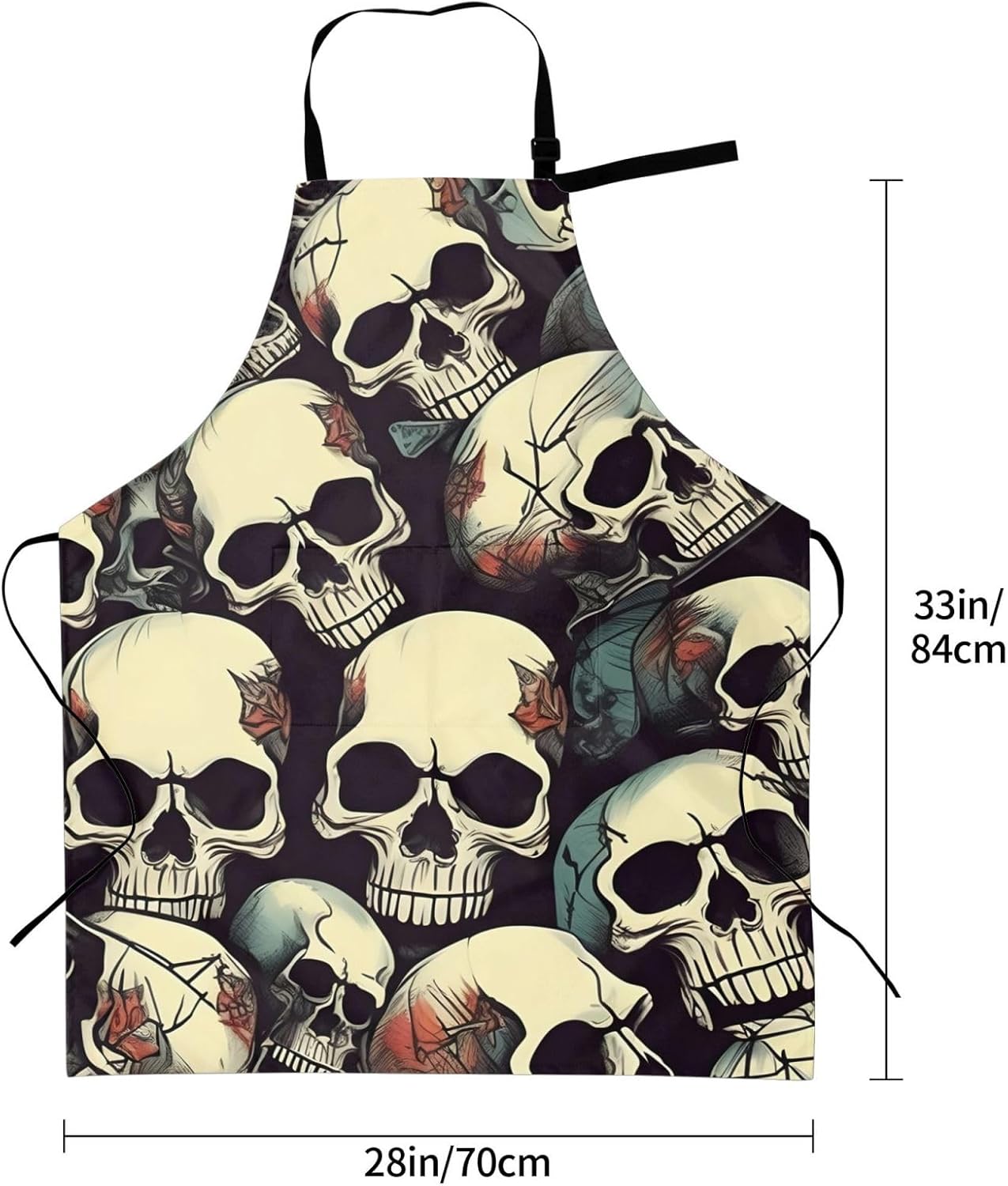 YANYU Skull Skeleton Print 28x33 In Kitchen Apron Stylish Chef Apron w