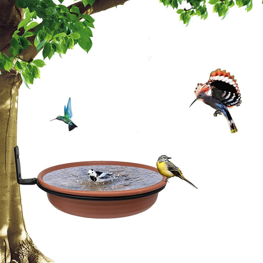 Bird Feeder Tree Mounted with Heavy Duty Sturdy Steel, 8.5” in Diameter×1.85" Deep Brick Red Bird Bath Tray,Installed on Wooden Fences, Trees, Deck,Indoor and Outdoor Walls