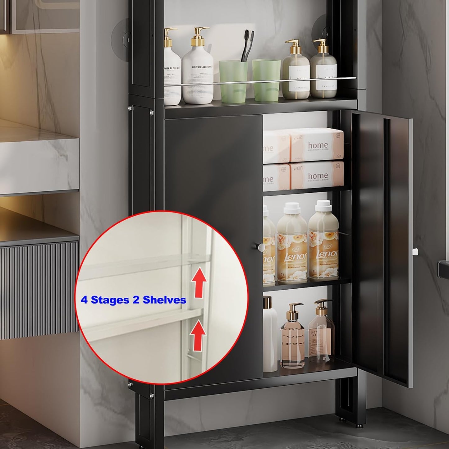 ABCOOL Behind Door Organizer Cabinet Shelf Rack, 2 Pegboard Panels for Garage and Garden Tool Storage, Tall Floor Standing Metal Organizers