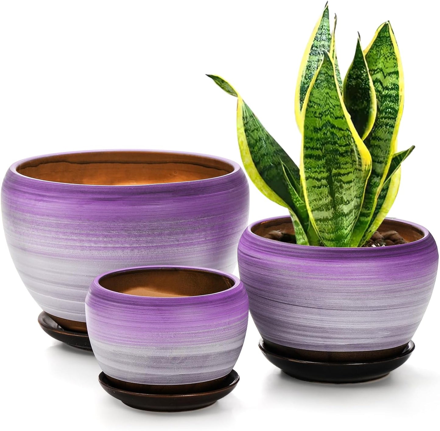 SOUJOY Set of 3 Ceramic Flower Pots, Gardening Plant Pot with Drainage
