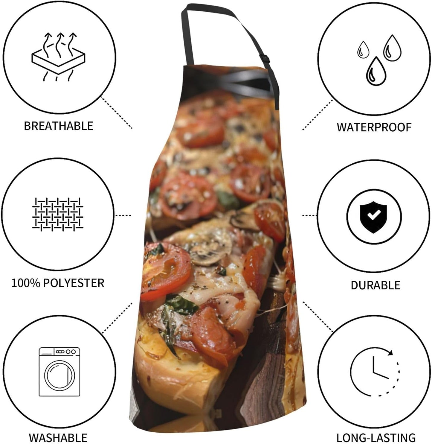 tasty pizza Print Laundry apron 28x33 In Waterproof Kitchen Apron with Pockets for Cooking Baking