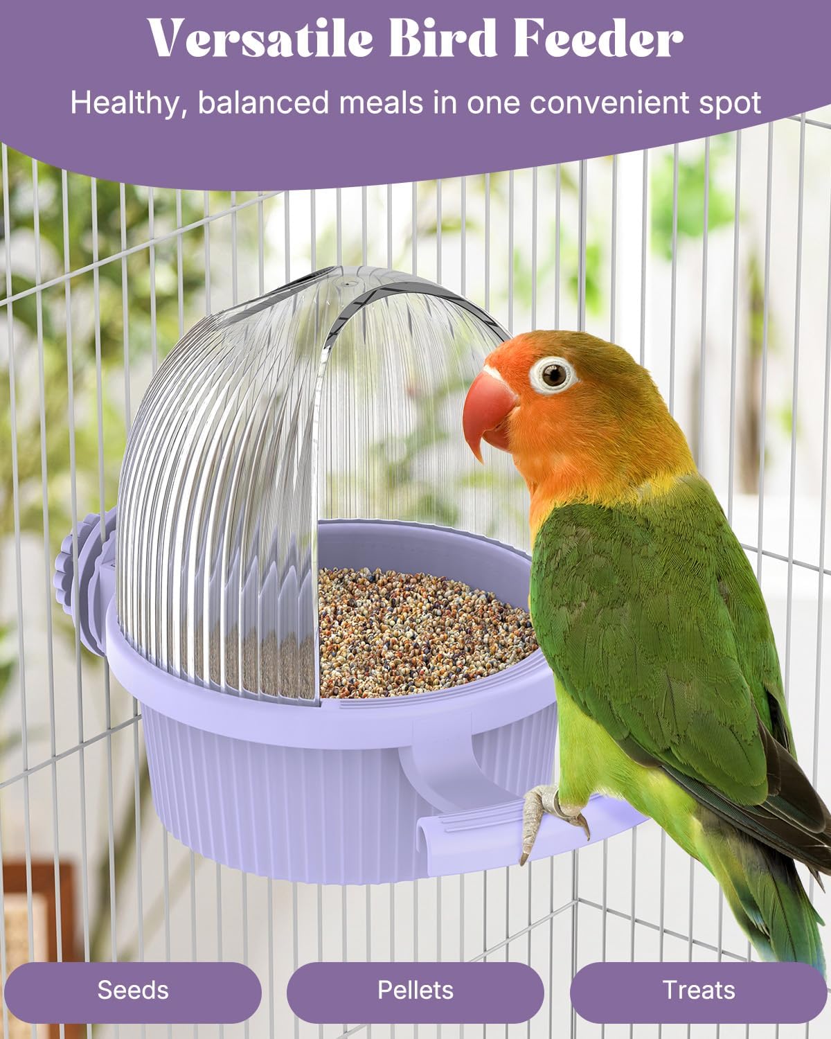 Pawfly No Mess Bird Feeder with Water Dispenser, Food and Water Bowl for Parakeet, Parrot, Cockatiel, Budgie and Lovebird
