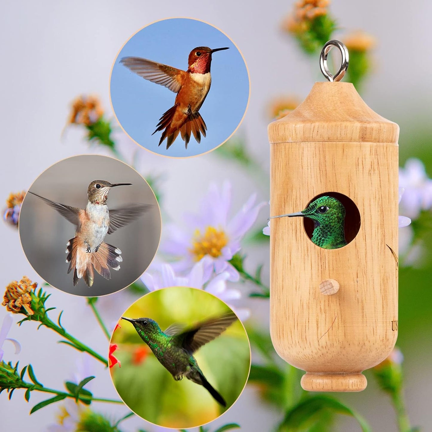 Hummingbird House 2-Pack for Outdoor Garden, Wooden Hummingbird Houses for Outside for Nesting, Birdhouses for Outside, Home Garden Decoration, Gardening Gifts (Attract Hummingbirds to Yard/Patio)