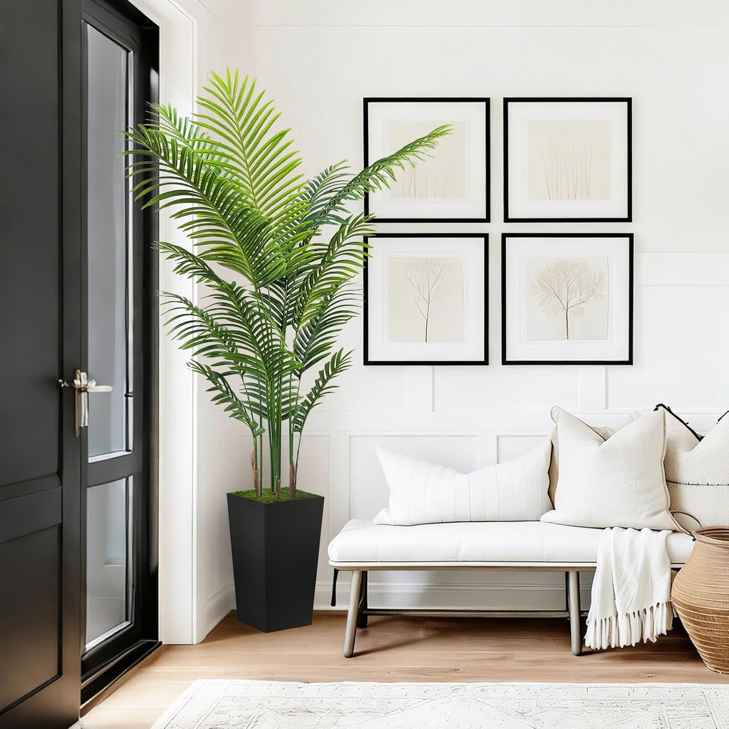 Artificial Palm Tree 6FT - Fake Tree with Black Tall Planter - Faux Tr