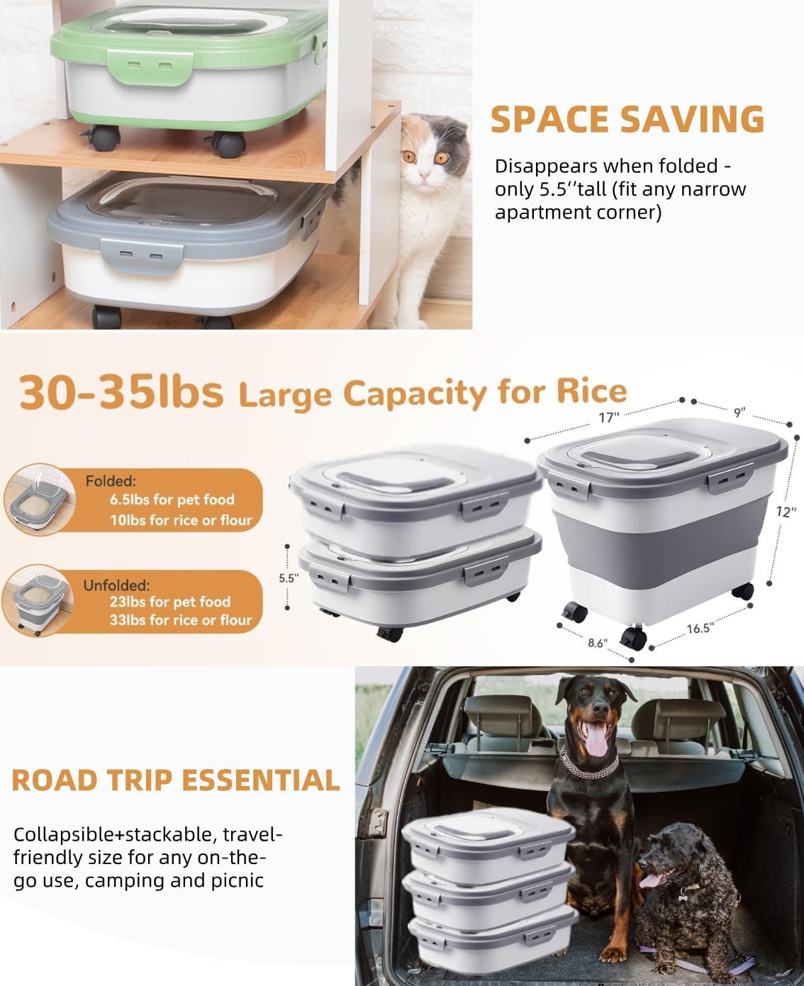 20-23 Lbs Dog Food Storage Container - Collapsible Dog Food Container 