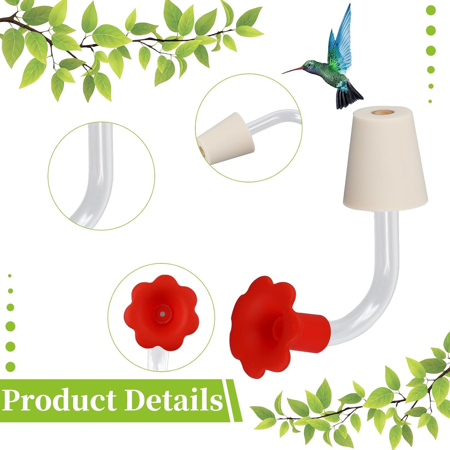 3PCS Hummingbird Feeder Parts, Humming Bird Feeder Replacement Parts, Comes with 20PCS Hummingbird Flowers and 2PCS Brushes, Suitable for DIY to Make Your Own Bird Feeder