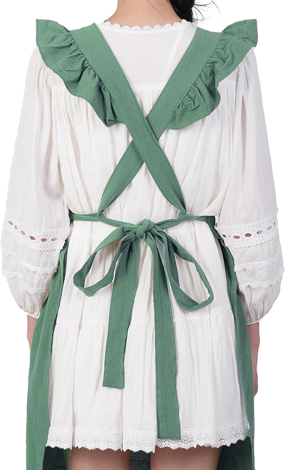 Vintage Aprons for Women with Pockets Cute Lace Ruffle Adjustable Apro