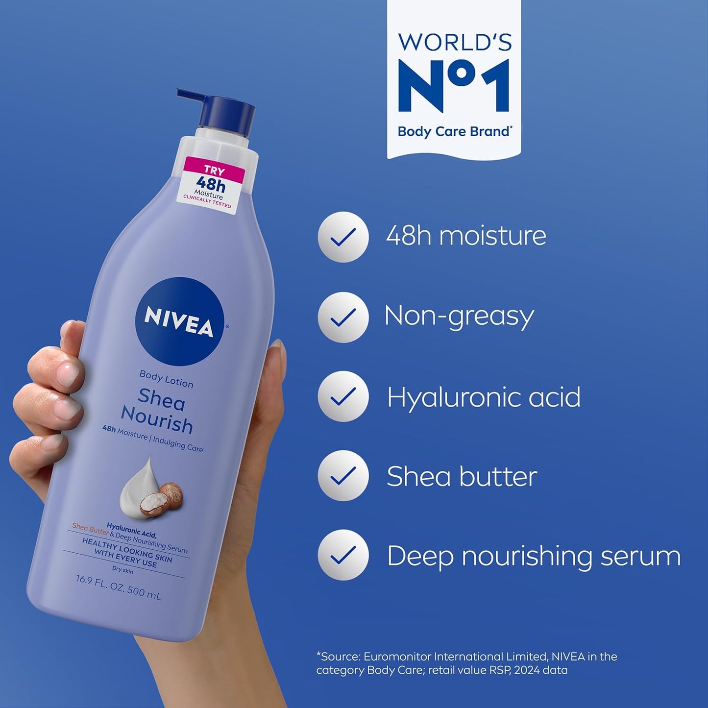 NIVEA Shea Nourish Body Lotion for Dry Skin with Hyaluronic Acid, Shea