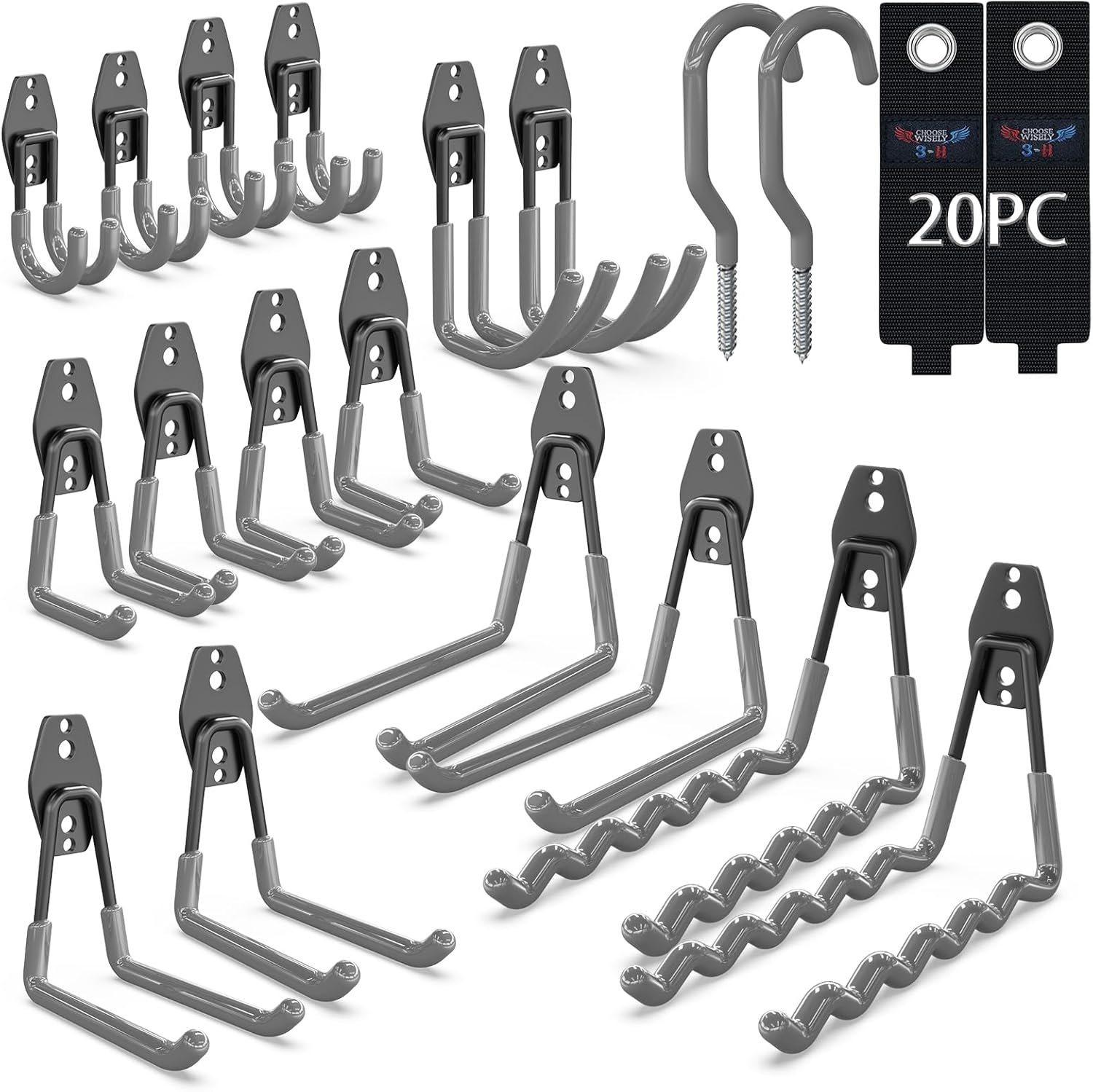 3-H Garage Wall Hooks 20 Pack, Garage Hooks Heavy Duty with Extra Weld