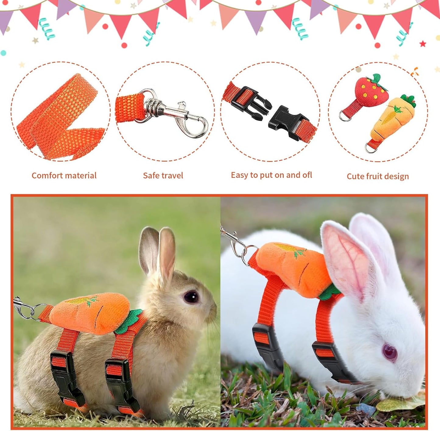 4 Sets Adjustable Bunny Rabbit Harness and Leash Set Small Pet Cute Ve