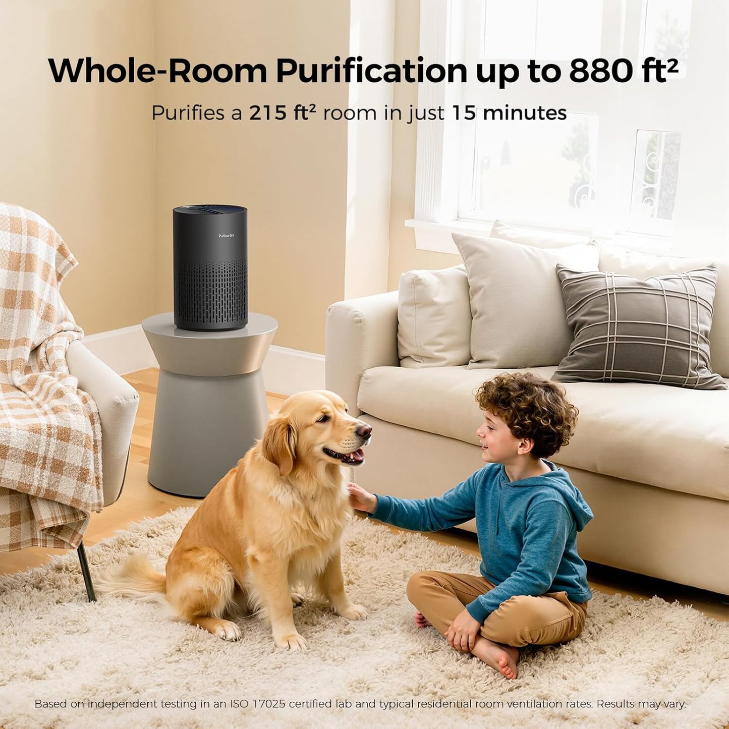 Purivortex Air Purifiers for Bedroom, Quiet Air Purifier with HEPA Filter for Pollen, Smoke, Dust, Pet Dander, Odor, Hair, Ozone Free, Covers Up to 880 Sq Ft, PX500 Black