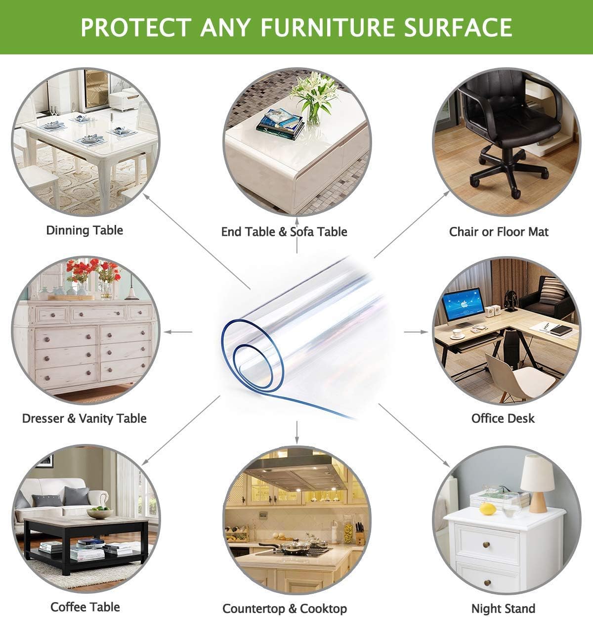 Round Table Protector Cover Clear Plastic Vinyl Tablecloth Small Sofa Bed Bedside Side End Table Top Wood Furniture Kitchen Dining Tabletop PVC Planter Pot Mat Pads Waterproof 18 Inch Diameter 2 Sets