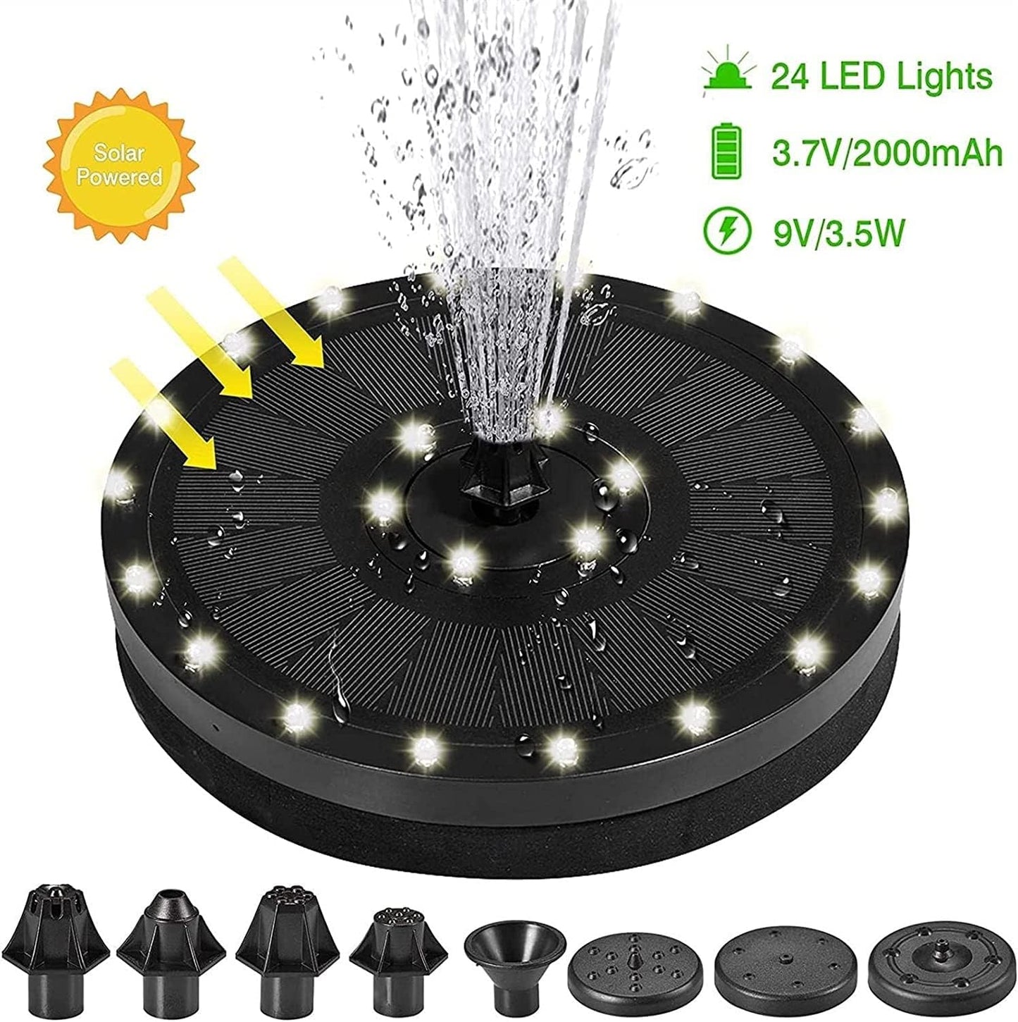 Solar Fountain Pump, 3.5W Solar Bird Bath Fountain with 24 LED Lights, 7 Water Styles, Free Standing Floating Solar Fountain for Garden, Patio, Pond, Pool, Fish Tank