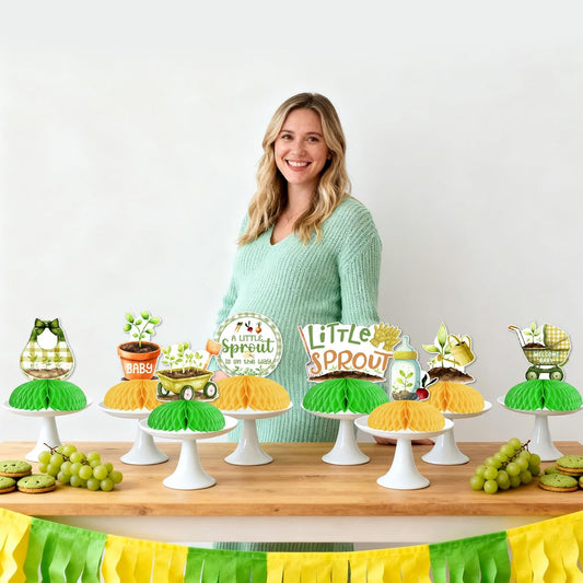 Little Sprout Baby Shower Decorations 8pcs A Little Sprout Is On The Way Honeycomb Centerpieces Garden Tool Greenery Table Decors Nature Farmers Welcome Baby Shower Gender Reveal Party Supplies