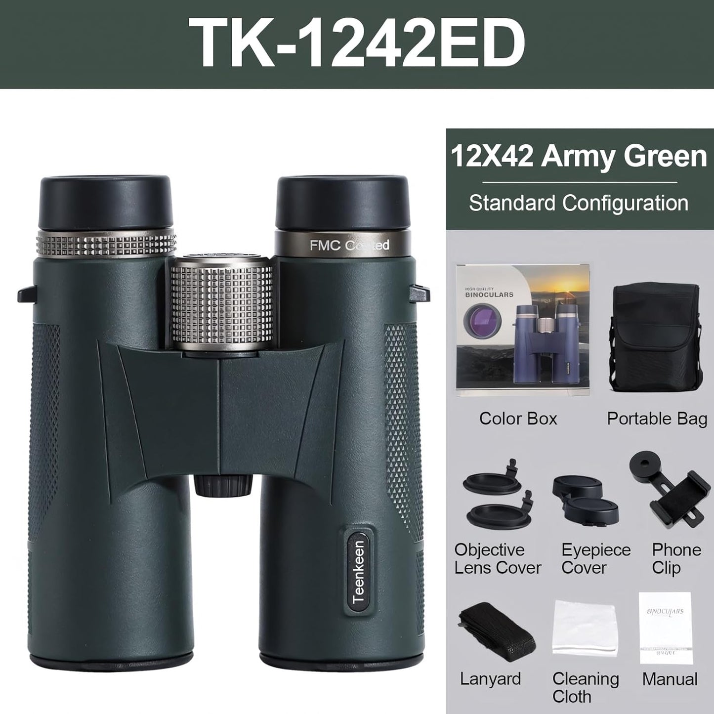 12x42 ED HD Binoculars for Adults, IPX7 Nitrogen Filled Waterproof & Fogproof Large Eyepiece Low Light Vision Optical System with FMC Coated & BAK4 Prism for Bird Watching Travel Hunting